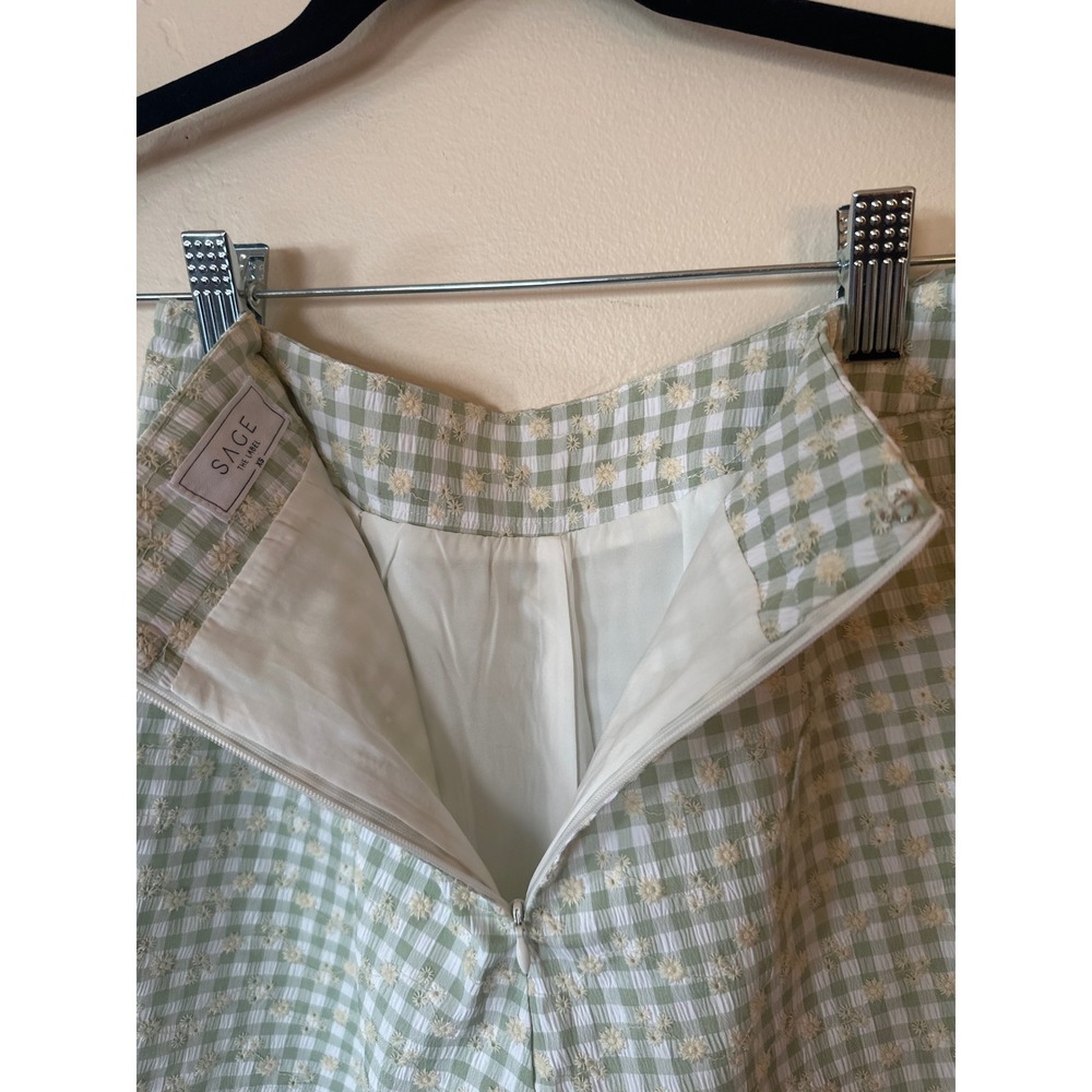 Sage The Label Gingham Daisy Embroidered Shorts Green White Floral XS High Waist - Picture 6 of 8